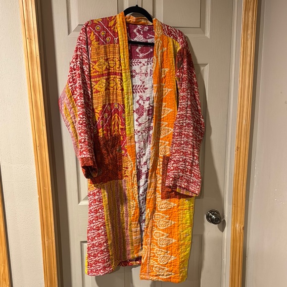 26. KANTHA Long Sleeve Cardigan w Pockets/reversible Handmade - Picture 1 of 4